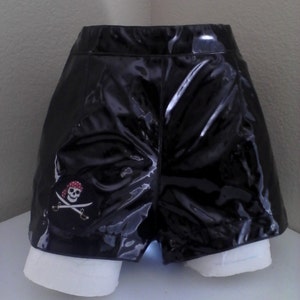 Black pleather shorts with a pirate patch image 4