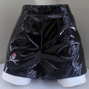 Black pleather shorts with a pirate patch image 5