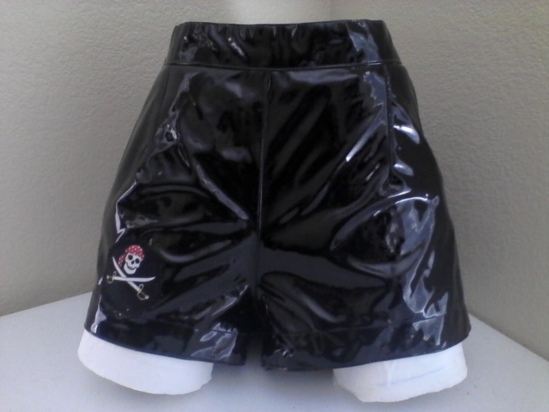 Black pleather shorts with a pirate patch image 5