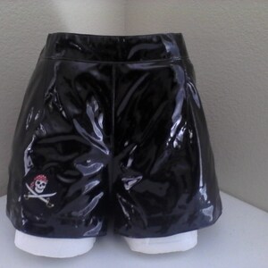 Black pleather shorts with a pirate patch image 2