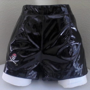 Black pleather shorts with a pirate patch image 3