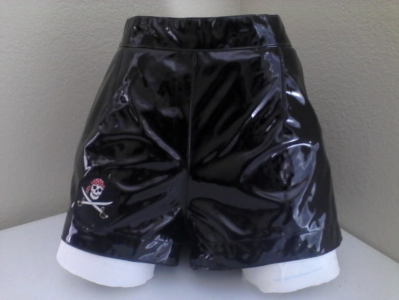 Black pleather shorts with a pirate patch image 3