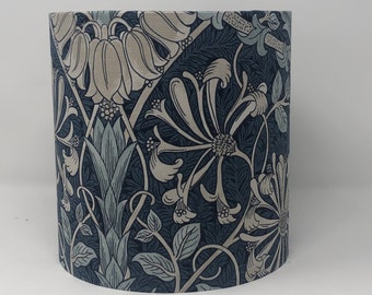 William Morris Honeysuckle and Tulip Drum Lampshade in Navy and Silver