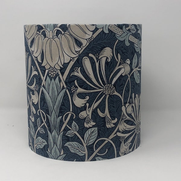 William Morris Honeysuckle and Tulip Drum Lampshade in Navy and Silver