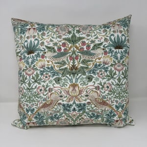 William Morris Strawberry Thief design cushion (Olive)