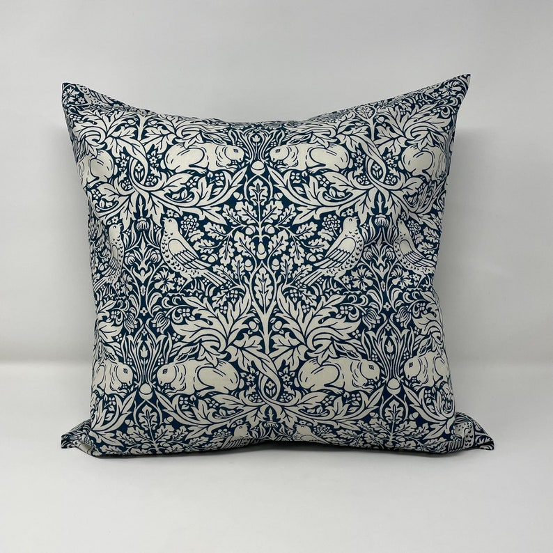 Brer Rabbit cushion in a William Morris design Blue image 1