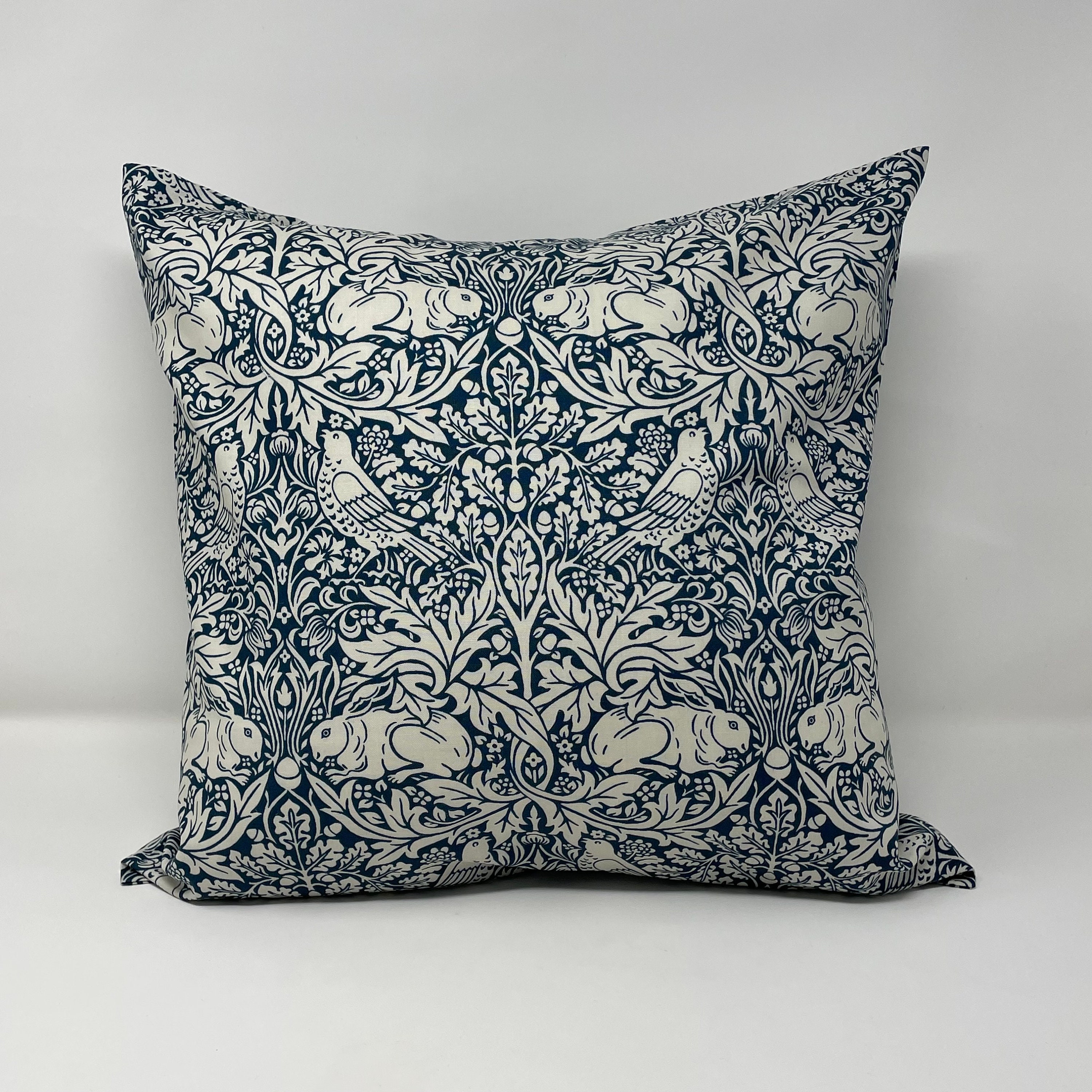 Brer Rabbit cushion in a William Morris design (Blue)