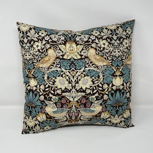 Strawberry Thief cushion in a William Morris design (Teal and Brown)
