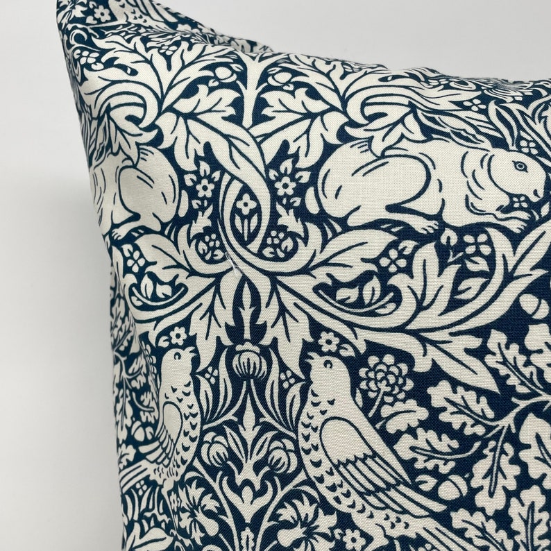 Brer Rabbit cushion in a William Morris design Blue image 2