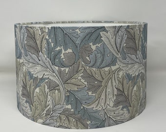 Acanthus Slate/dove drum lampshade in a William Morris colourway