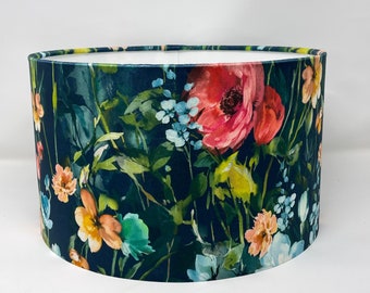 Wild Meadow floral velvet drum lampshade midnight