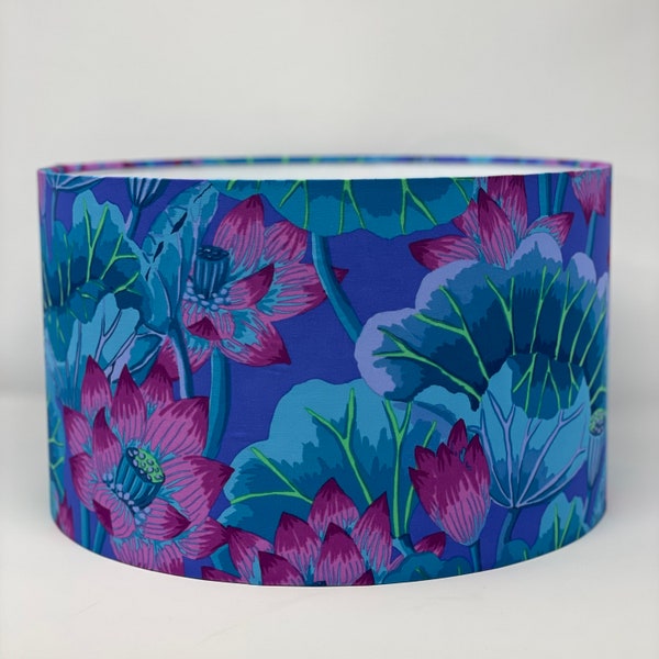 Kaffe Fassett Lake Blossoms blue drum lampshade