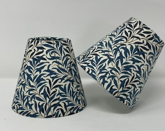 Willow Bough navy candle clip shades in a William Morris design