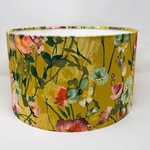 Wild Meadow floral velvet drum lampshade Ochre