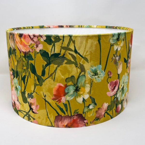 Wild Meadow floral velvet drum lampshade Ochre