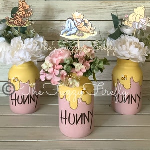 Honey Pot mason jar QUART SET centerpiece,Hunny pot decor,Bumble Bee baby shower,Mommy to bee baby shower centerpiece,baby bee,Pooh Baby