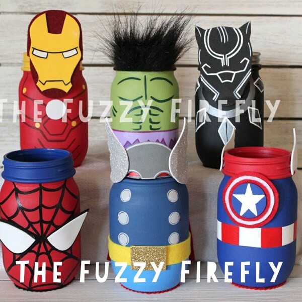 Superhero Mason Jar Centerpiece,Bat Party,Iron Man Party,Super hero Party,Hulk Party,Spider hero, Avenger Party Decor,Superhero Mason