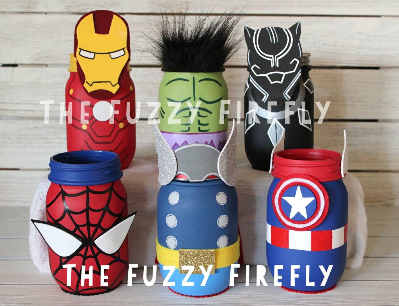 Superhero Mason Jar CenterpieceBat PartyIron Man PartySuper hero PartyHulk PartySpider hero Avenger Party DecorSuperhero