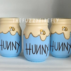 Hand-Painted Hunny Pot Mason Jar Set: Bumble Bee Baby Shower Decor