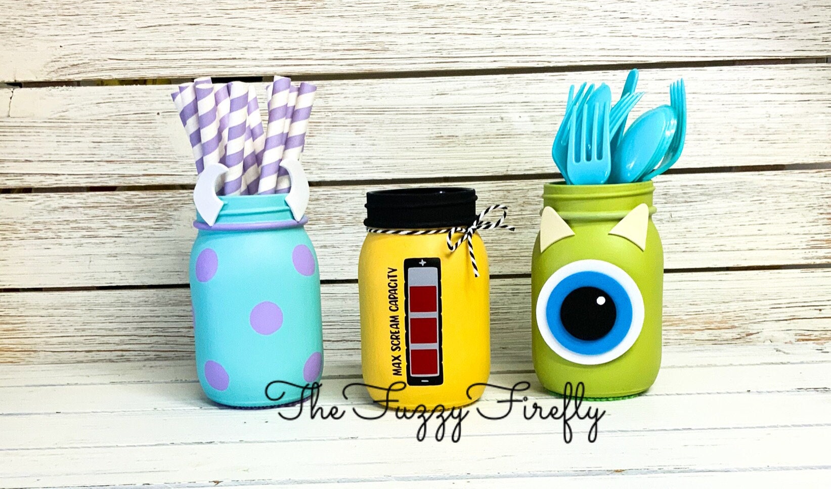 Hand Painted Monster Mason Jars: Party Centerpiece, Utensil Holder