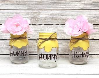Hand Painted Hunny Pot PINT Mason Jar: Winnie the Pooh Decor