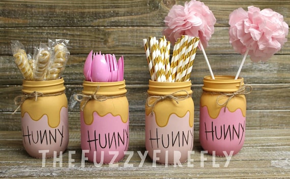 Honey Pot Mason Jar PINT SET Centerpiece,hunny Pot Decor,pink Hunny Pot,bumble  Bee Baby Shower,mommy to Bee Baby Shower Centerpiece,baby Bee 