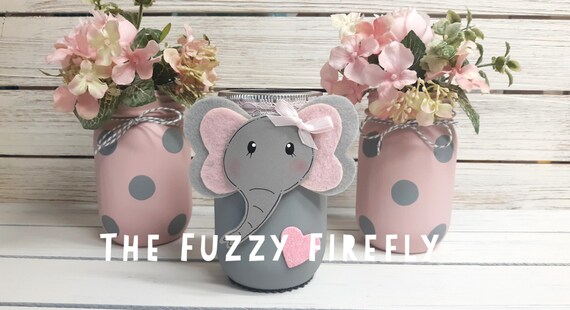 Original Design Set Of Elephant Pink Grey Mason Jar Etsy