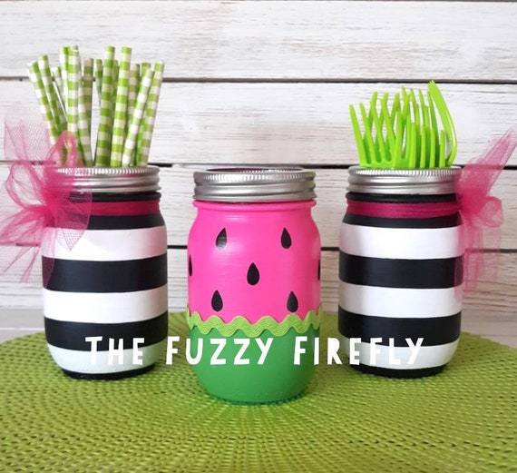 Watermelon Jar Centerpiece SET,Watermelon Baby Shower Decor,Fruit Party,Watermelon Party decor,Summer Party Decor,Watermelon Desk Decor