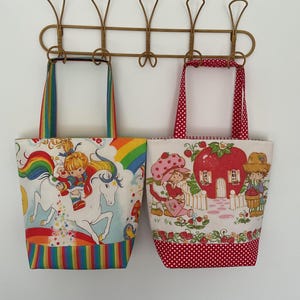 Vintage Erdbeere Shortcake, Regenbogen Brite große Einkaufstasche upcycled seltenes Geschenk