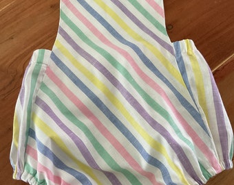 Baby girl bubble romper rainbow stripes