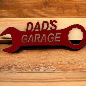 Personalized Metal Garage Sign Custom Name Garage Decor Dads Garage Wrench Dads Garage Christmas Gift Custom Wrench Sign