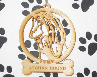 I Love My Afghan Hound ~ Dog Breed Ornament~ Wood ~ NEW~ As seen or Personalized