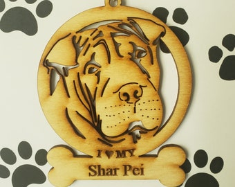 Shar Pei Dog Breed Ornament~ As Seen or Personalized~ Made From Baltic Birch Wood