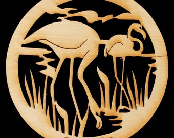 Flamingo Duo Wood Ornament~ Personalized FREE