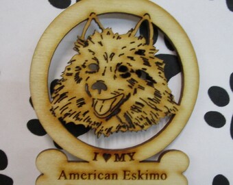 I Love My American Eskimo ~ Dog Breed Ornament~ Wood ~ NEW~ As seen or Personalized