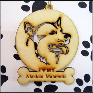 I Love My Alaskan Malamute ~ Dog Breed Ornament~ Wood ~ NEW~ As seen or Personalized
