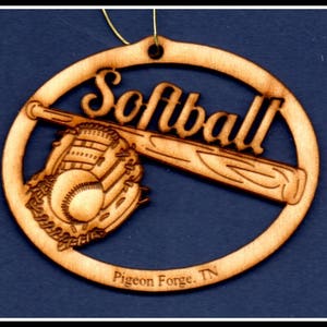 Softball Ornament~ NEW~ Wood~ Made in USA  Choose Blank or Your Wording