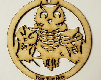 Owl Family Wood Ornament~ Personalized FREE