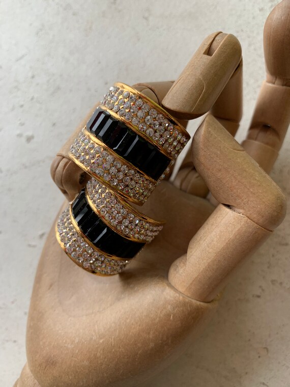 1980’s large black and crystal rhinestone clip ear
