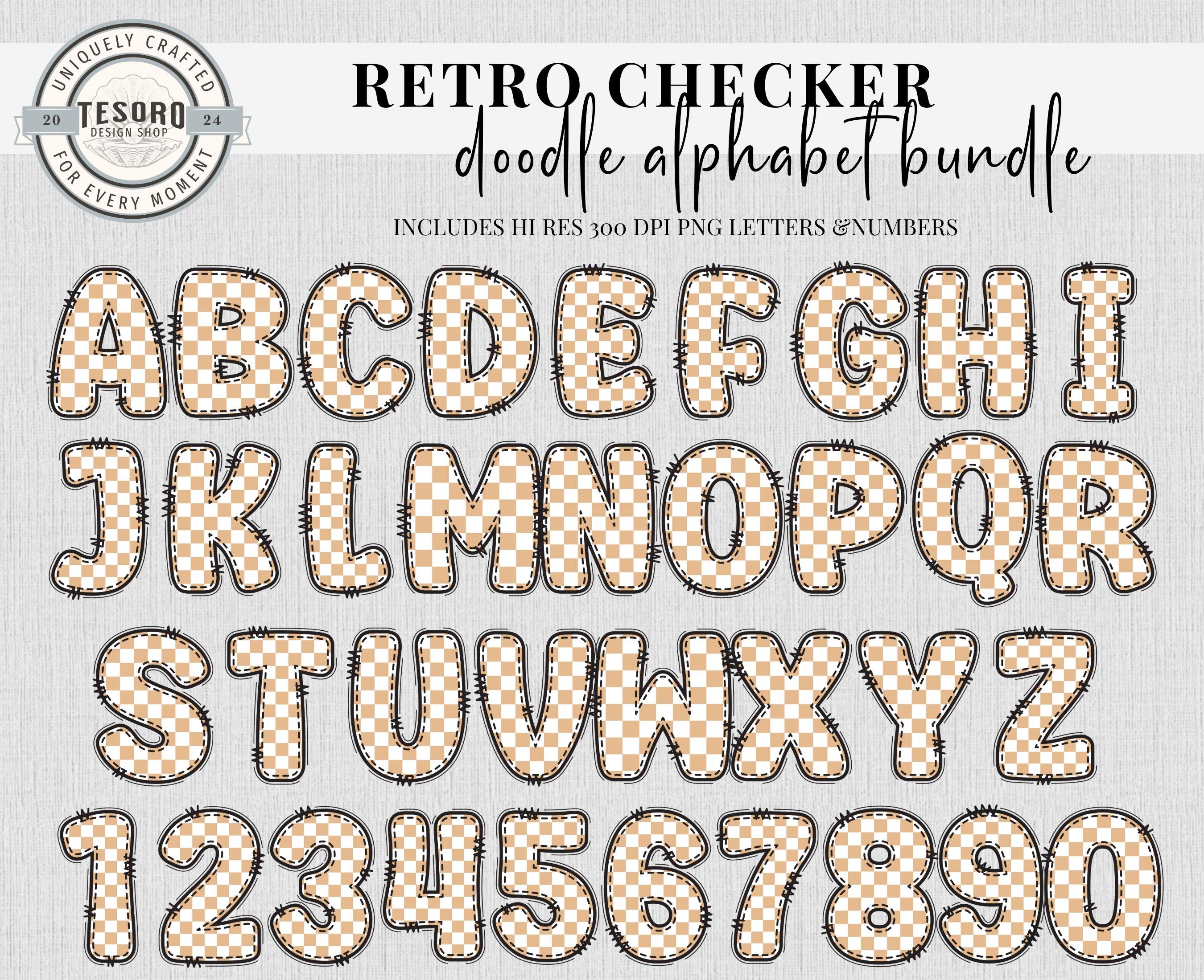 Checker Alphabet Bundle Doodle PNG Black Tan| Caramel Checker Retro ...
