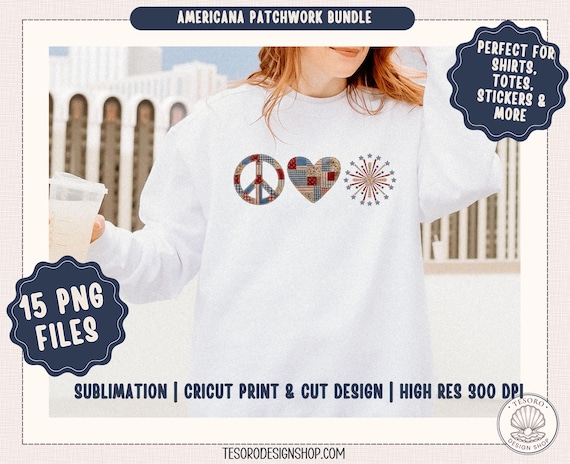 Americana Patchwork Clipart PNG Bundle |Patriotic Sublimation |Vintage USA Faux Quilt Graphic Applique |4th of July Design |Cricut Print Cut