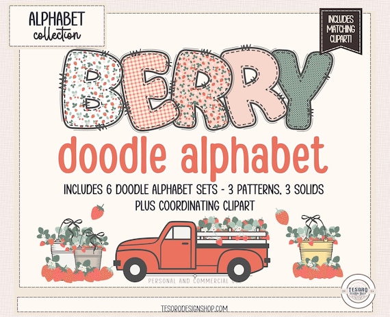 Strawberry Alphabet Bundle PNG | Doodle Letters Clip Art | Classroom Decor | Letters for Sublimation Crafts Display School Decor