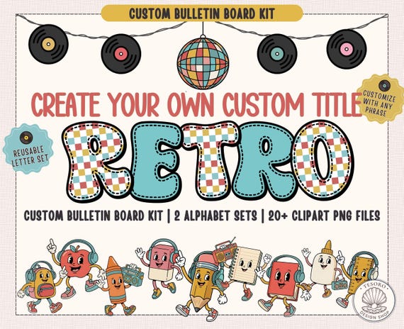 Custom Bulletin Board Kit| Retro Music Classroom Decor| Teacher Printable Bulletin Board Doodle Alphabet Letter| Class Alphabet Set| August