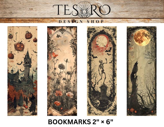 Gothic Spooky Bookmark Printable witchy bookmarks  | Aesthetic bookmark | Vintage Skeleton Moon Wolf Floral| Printable Book mark | Instant