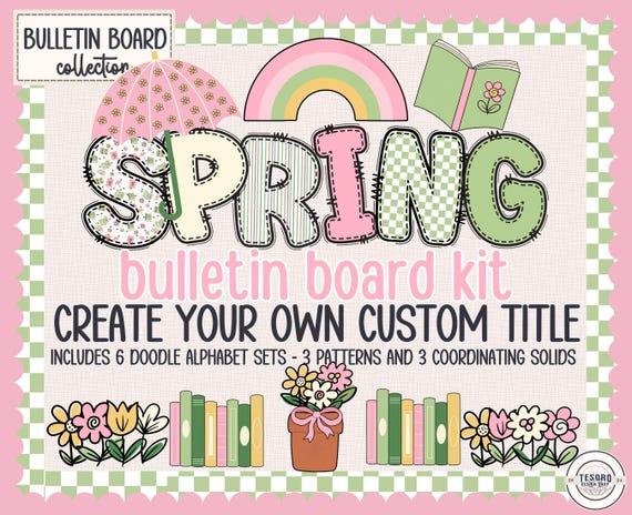 Spring Bulletin Board |Rain Flowers Classroom Display |Umbrella Flower Decor for Teachers | Doodle Alphabet Letters PNG