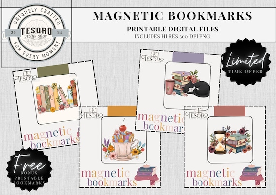 Bookish Magnetic Bookmark Printable | Booktok Custom bookmarks Aesthetic book mark | DIY Handmade Book mark Bundle | Printable Bookish Merch
