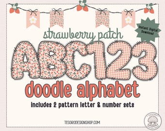Alfabeto de fresa PNG / Paquete de letras estilo doodle / Alfabeto retro para sublimación, manualidades con Cricut y decoración de aulas