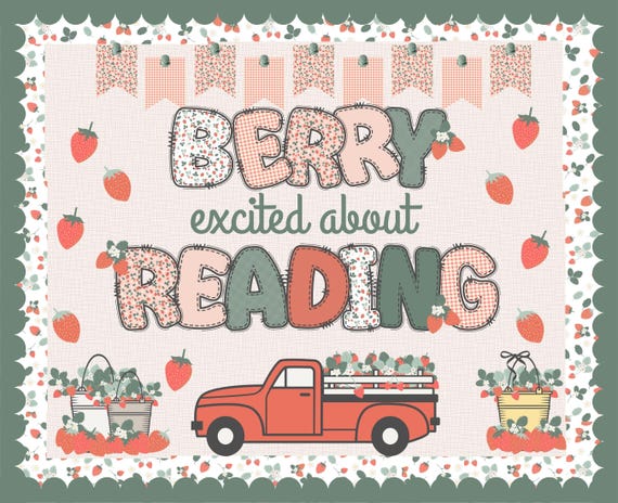 Spring Bulletin Board |Berry Flowers Classroom Decor |Strawberry Flower Display for Teachers | Doodle Alphabet Letters PNG