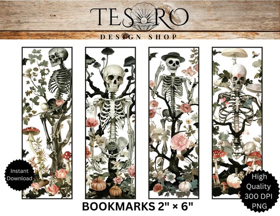 Collage Floral Skeleton bookmark Printable | Custom Halloween bookmarks file  | Aesthetic bookmark PNG | Dark Romance printable bookmarks