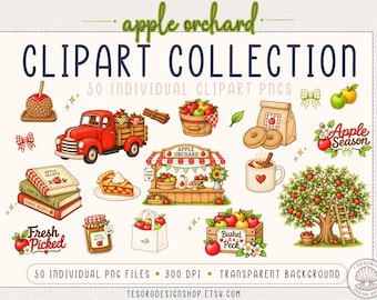 Imágenes prediseñadas PNG de huerto de manzanas: 50 imágenes de dibujos de recolección de manzanas en otoño